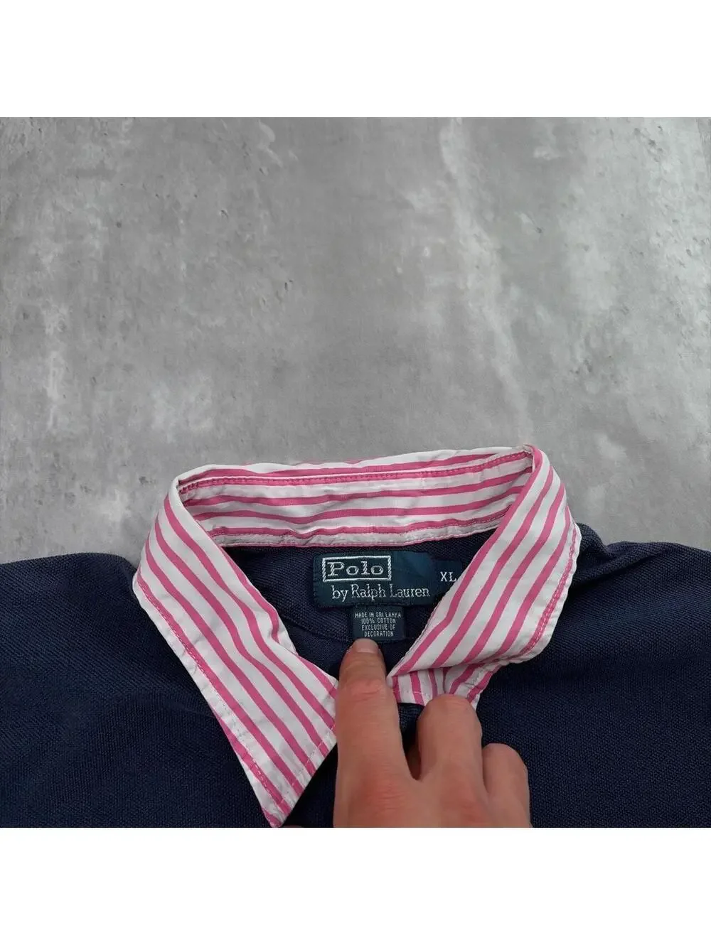 Vintage 90s Navy Polo Ralph Lauren Striped Collar Polo Shirt